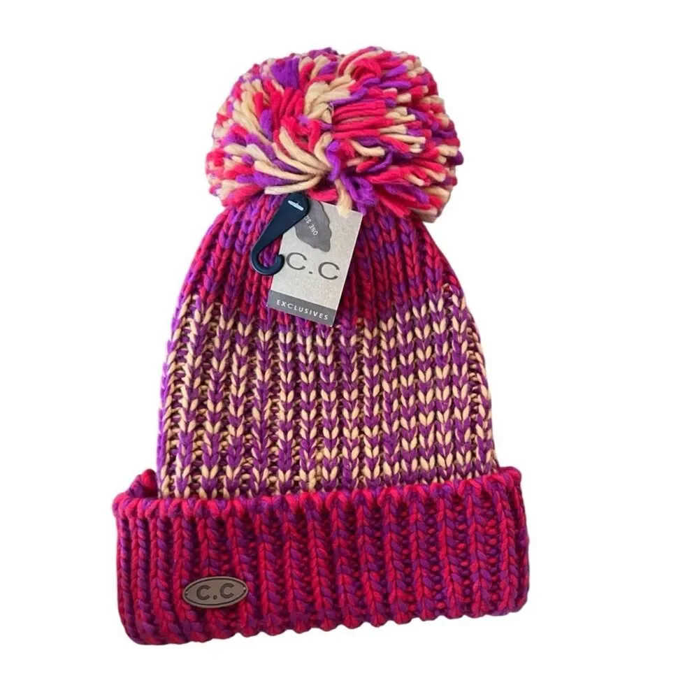 🆕 C.C  Vibrant Pink and Purple Pom Beanie